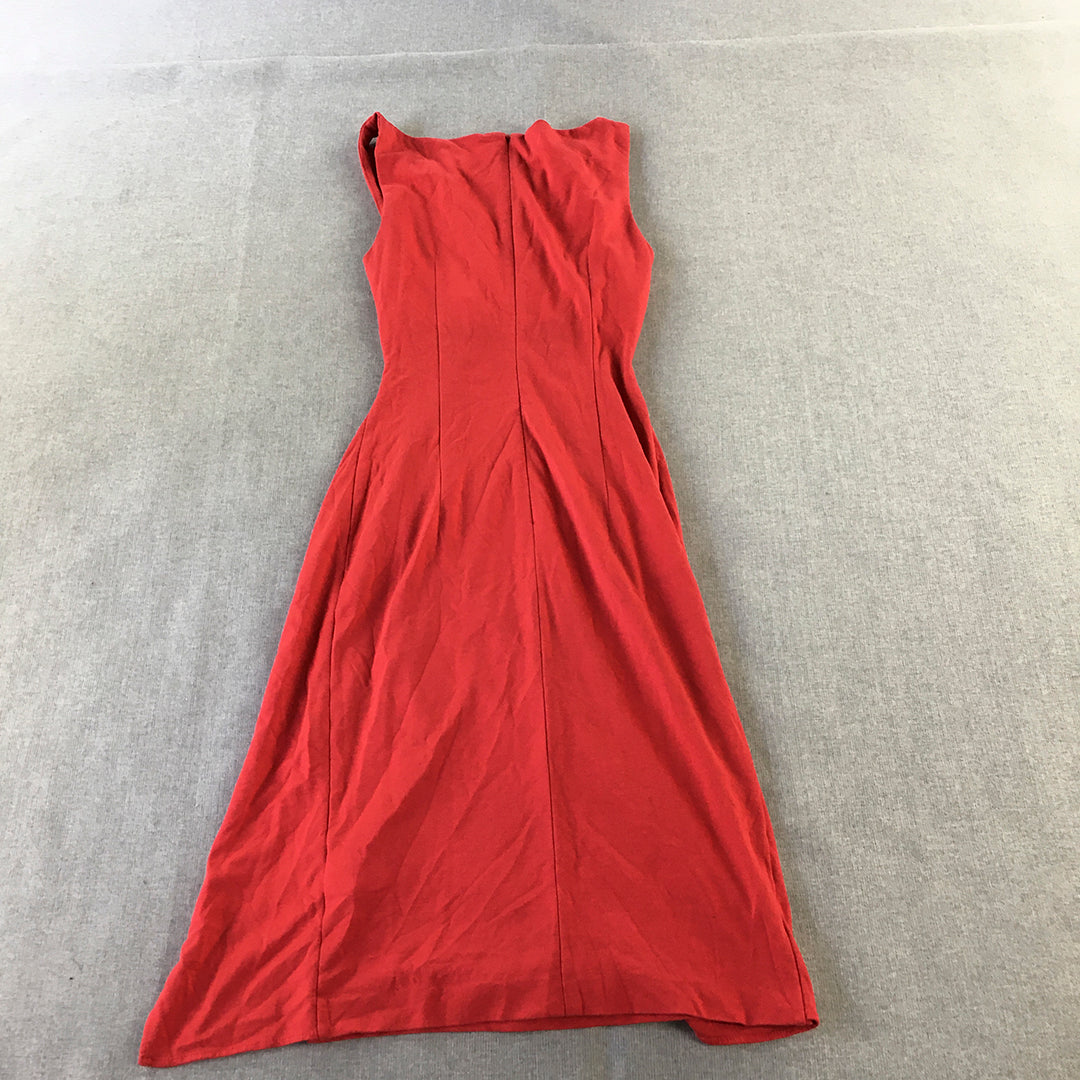 Howard Showers Womens Dress Size 8 Red Stretch Fabric Bodycon Bow Sleeveless