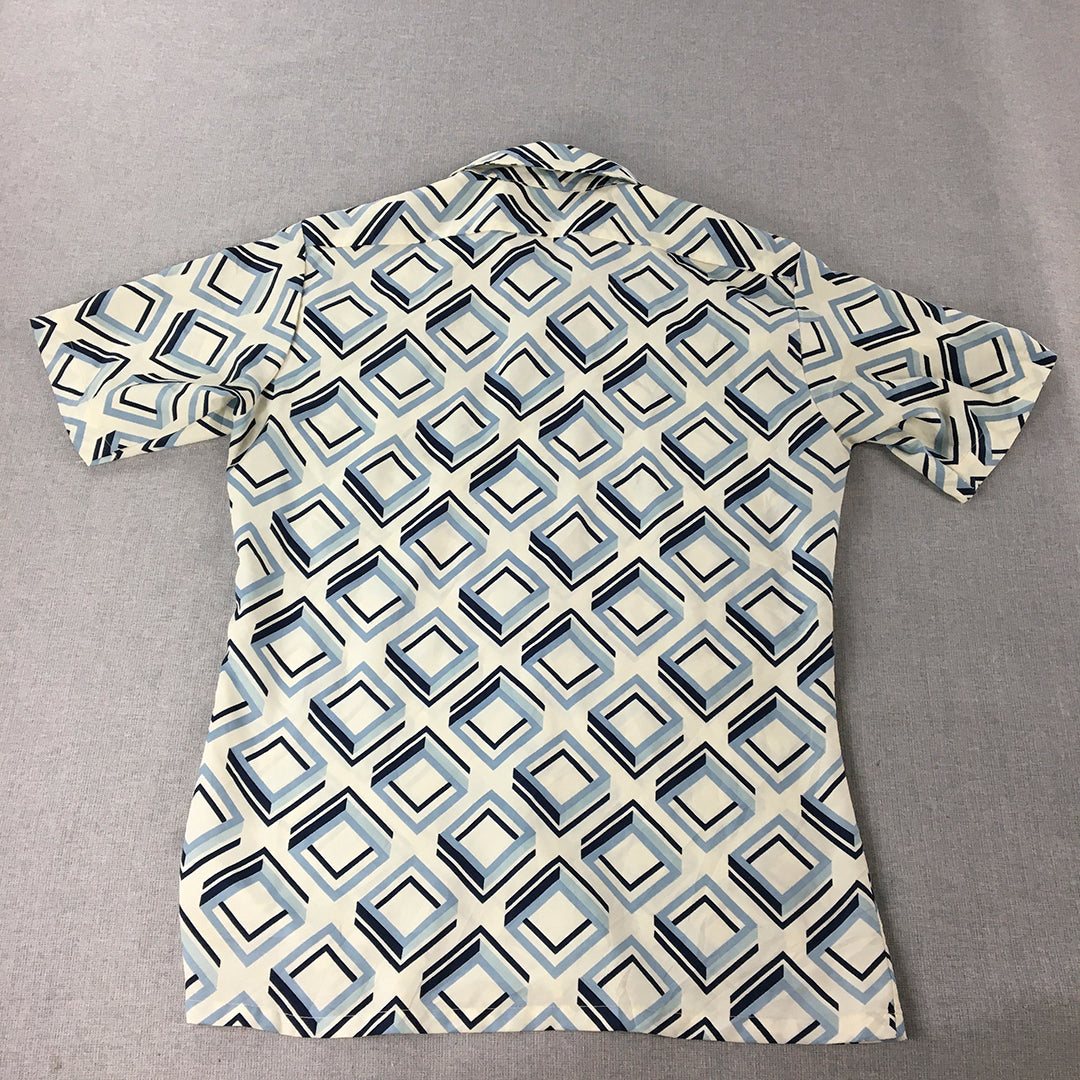 Vintage JC Penney Mens Shirt Size M White Blue Abstract Geometric Loud