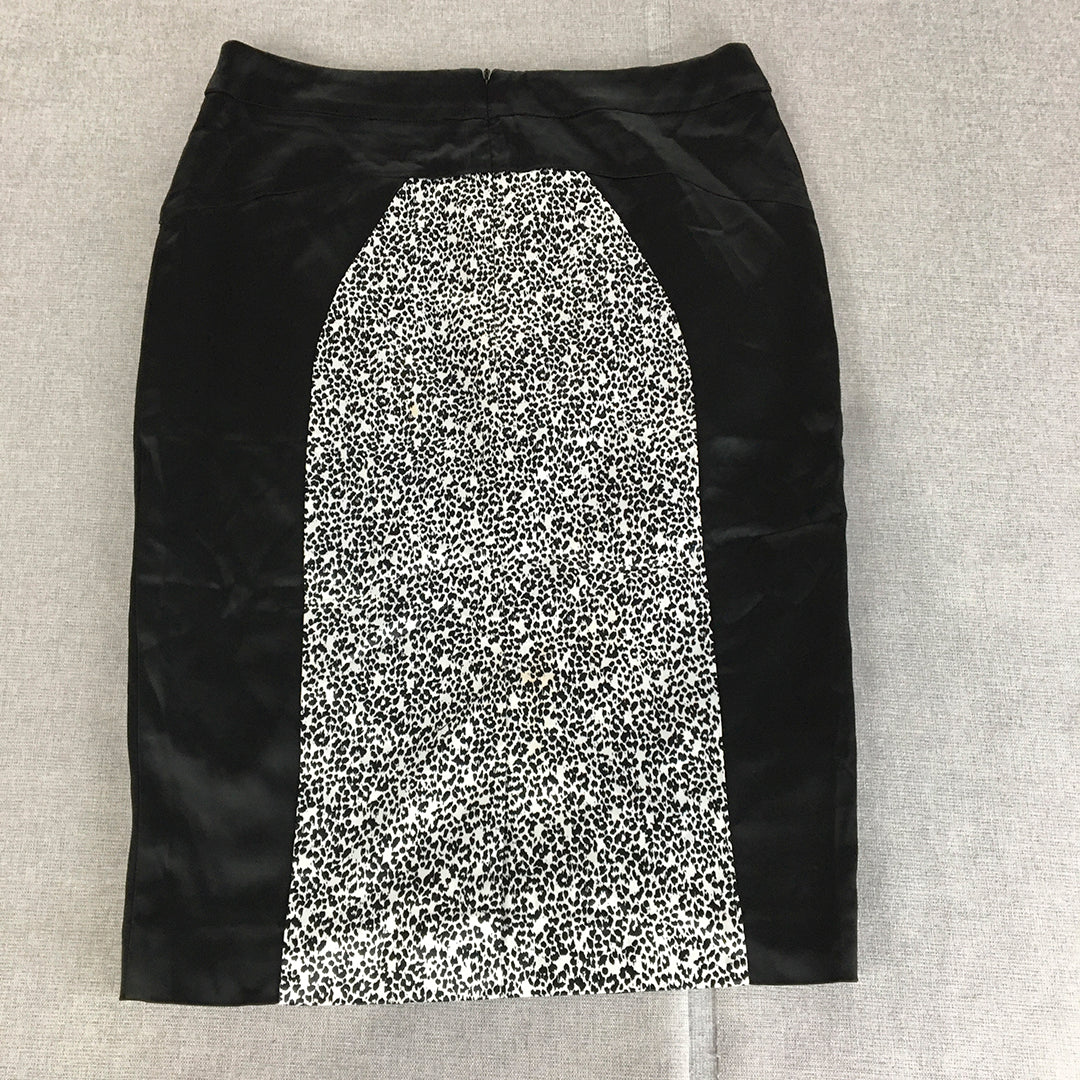 Veronika Maine Womens Pencil Skirt Size 8 Black White Dot Straight Midi