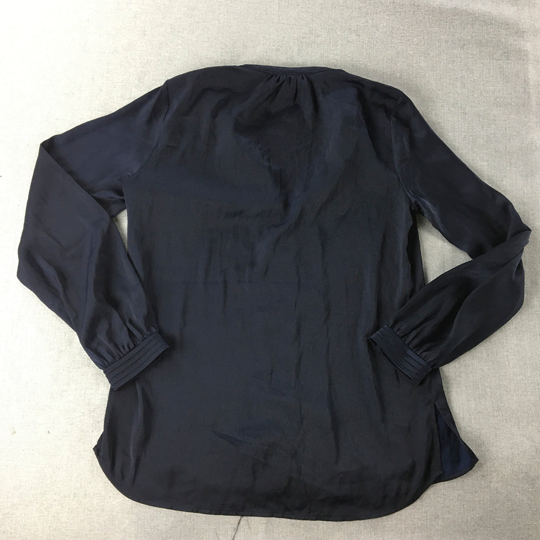 H&M Womens Shirt Size 8 Navy Blue Long Sleeve Button-Up