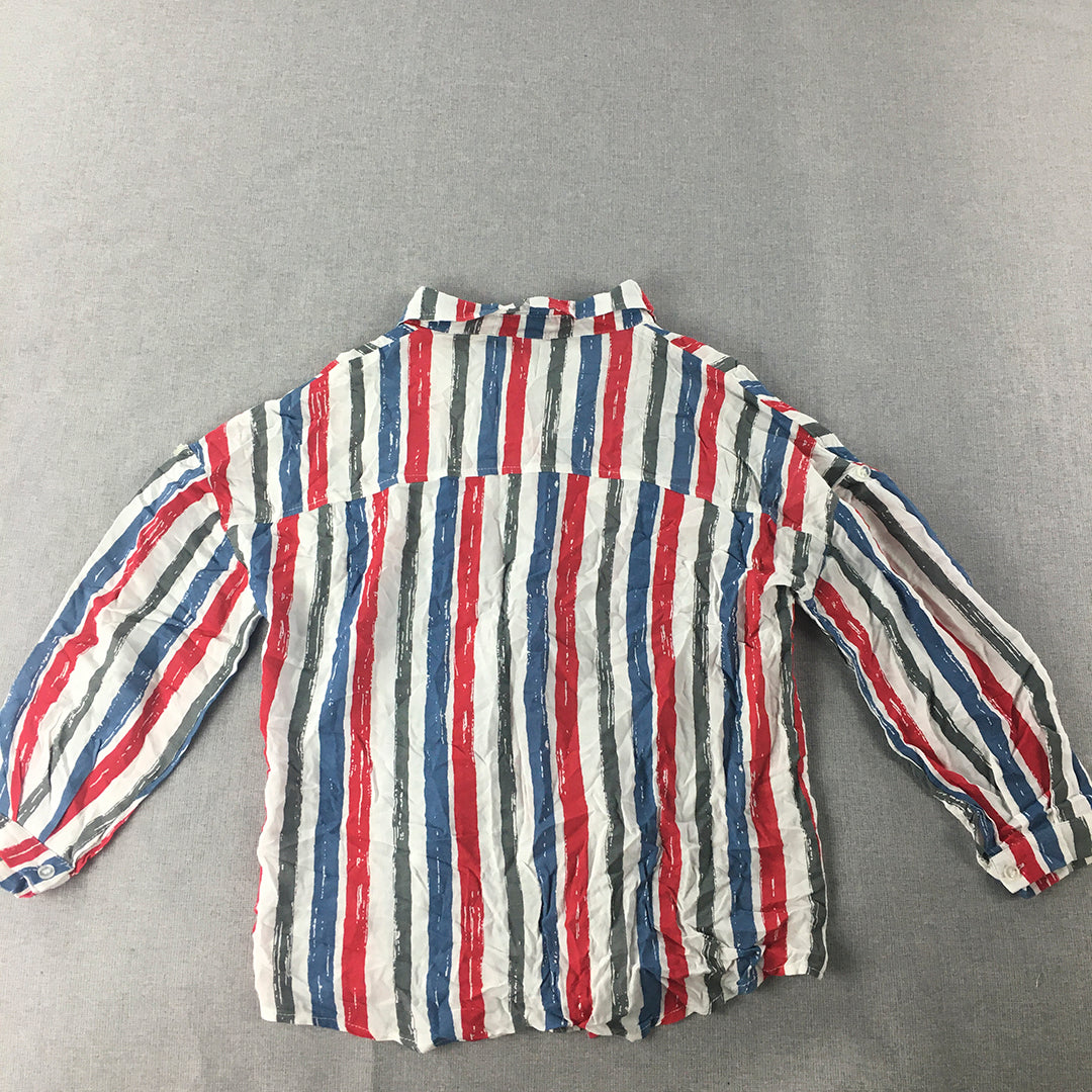 Tian Mu Collections Womens Shirt Size M White Blue Red Striped Button-Up Top