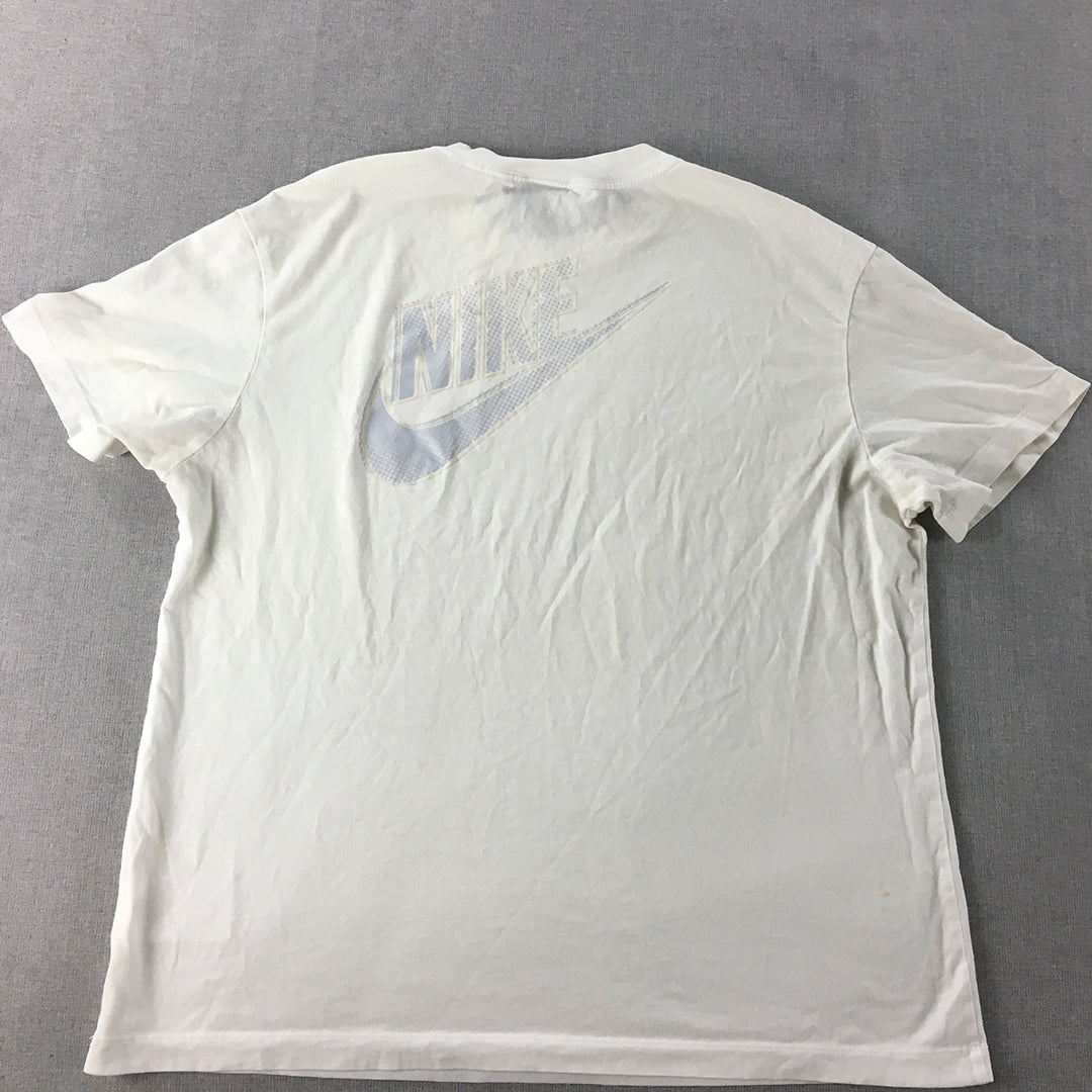 Nike Womens T-Shirt Size M White Gold Swoosh Logo Short Sleeve Crew Neck