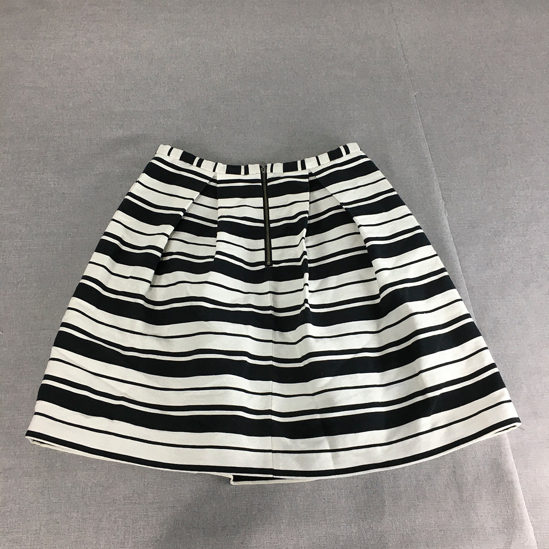 Tokito Womens Skirt Size 10 White Black Striped Pleated A-Line