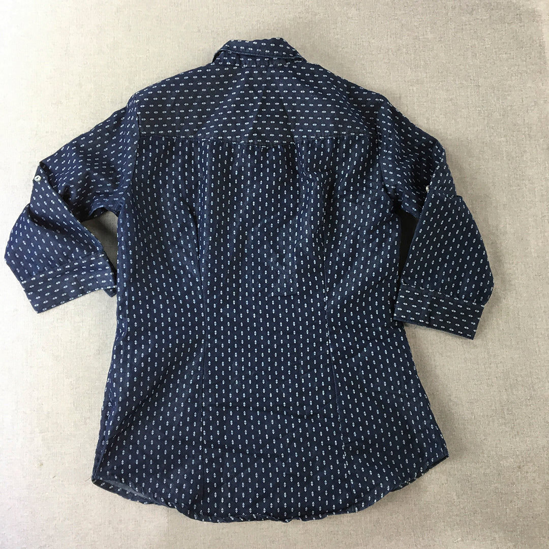 B + Vestry Womens Top Size XL Navy Blue Long Sleeve Button-Up Shirt