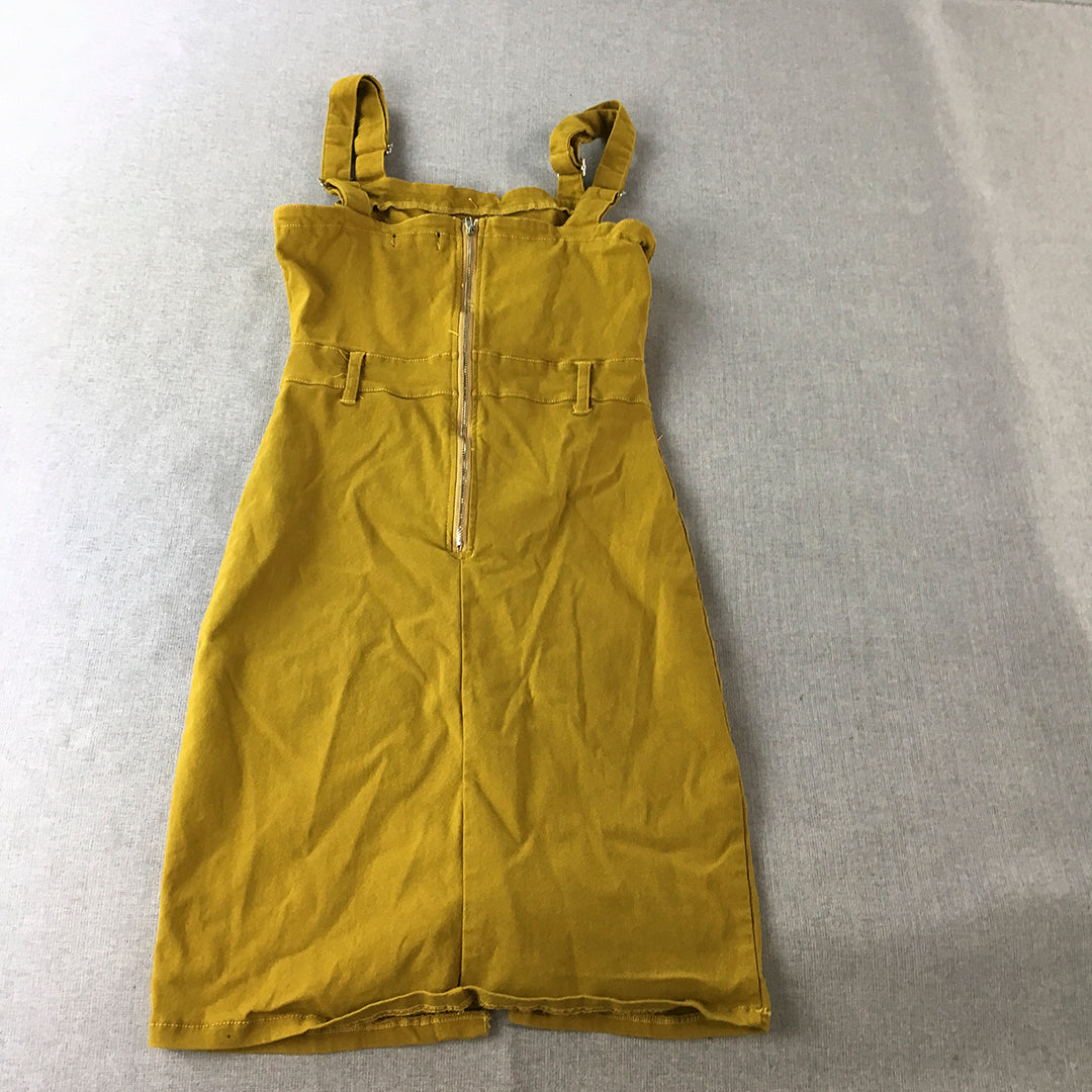 Valleygirl Womens Overall Dress Size 10 Mustard Yellow Mini Sleeveless