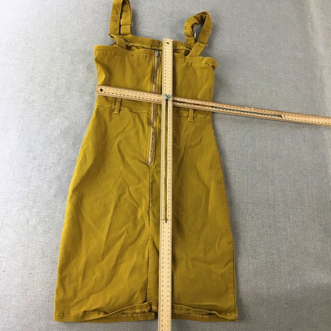 Valleygirl Womens Overall Dress Size 10 Mustard Yellow Mini Sleeveless