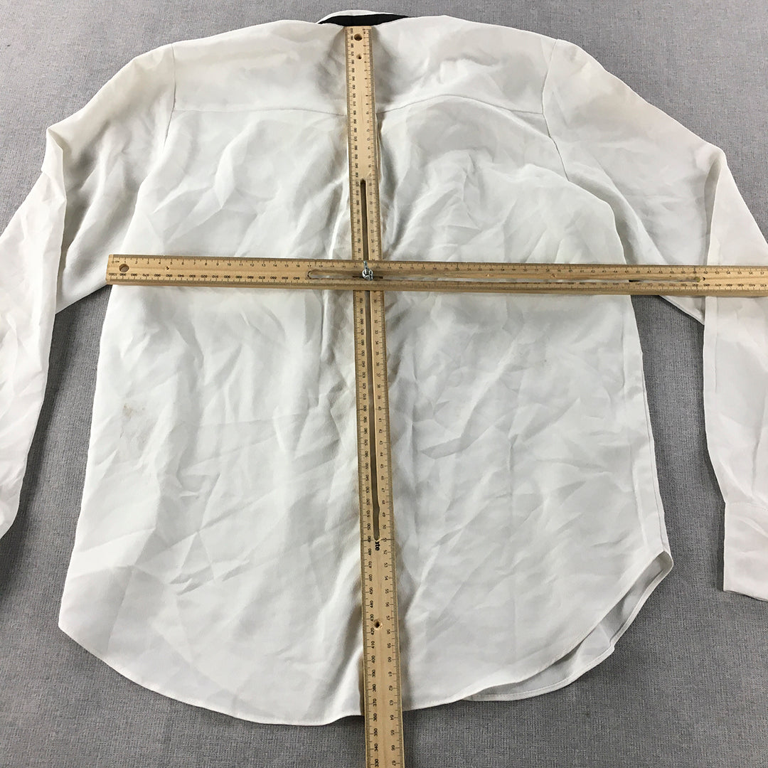 H&M Womens Shirt Size 2 White Long Sleeve Button-Up