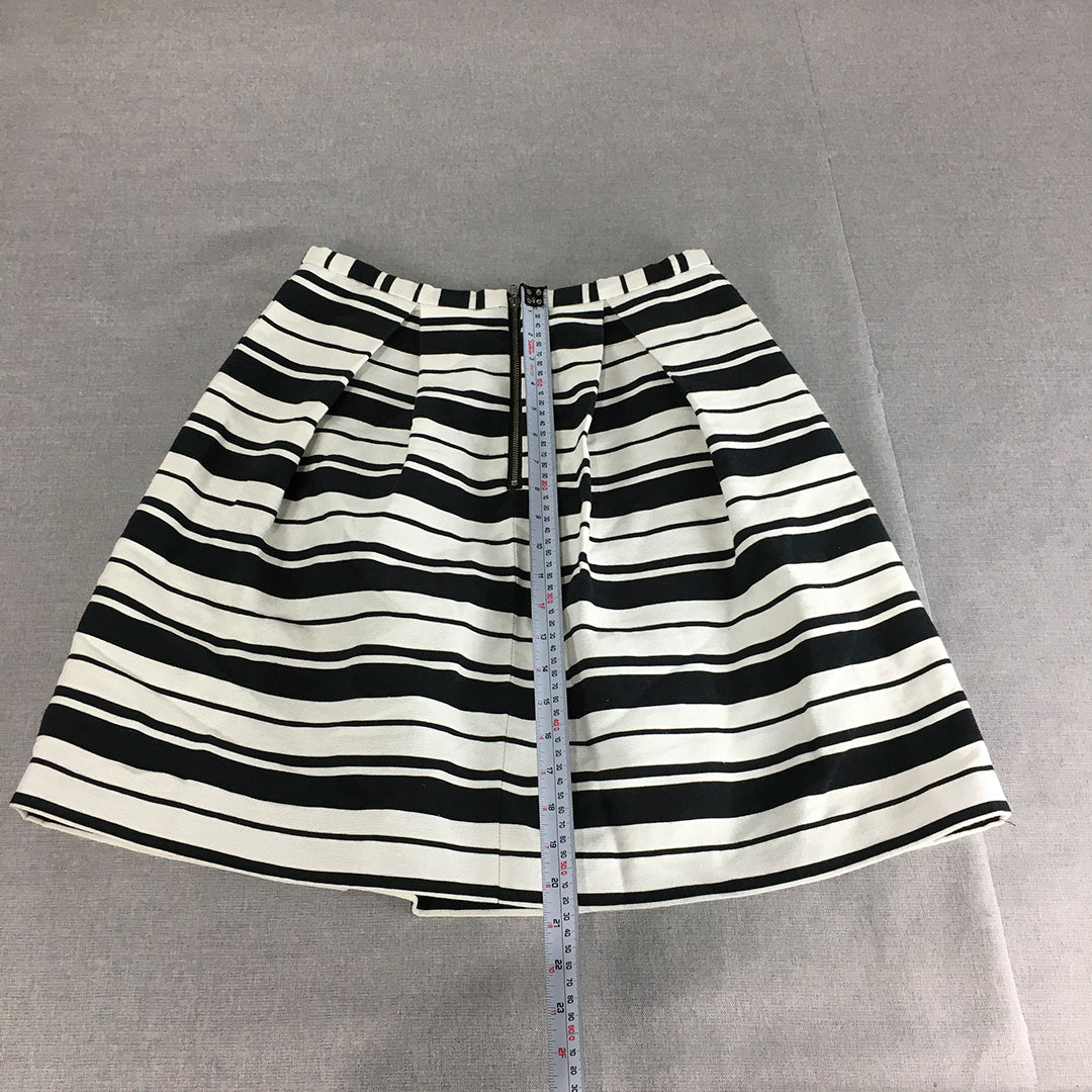 Tokito Womens Skirt Size 10 White Black Striped Pleated A-Line