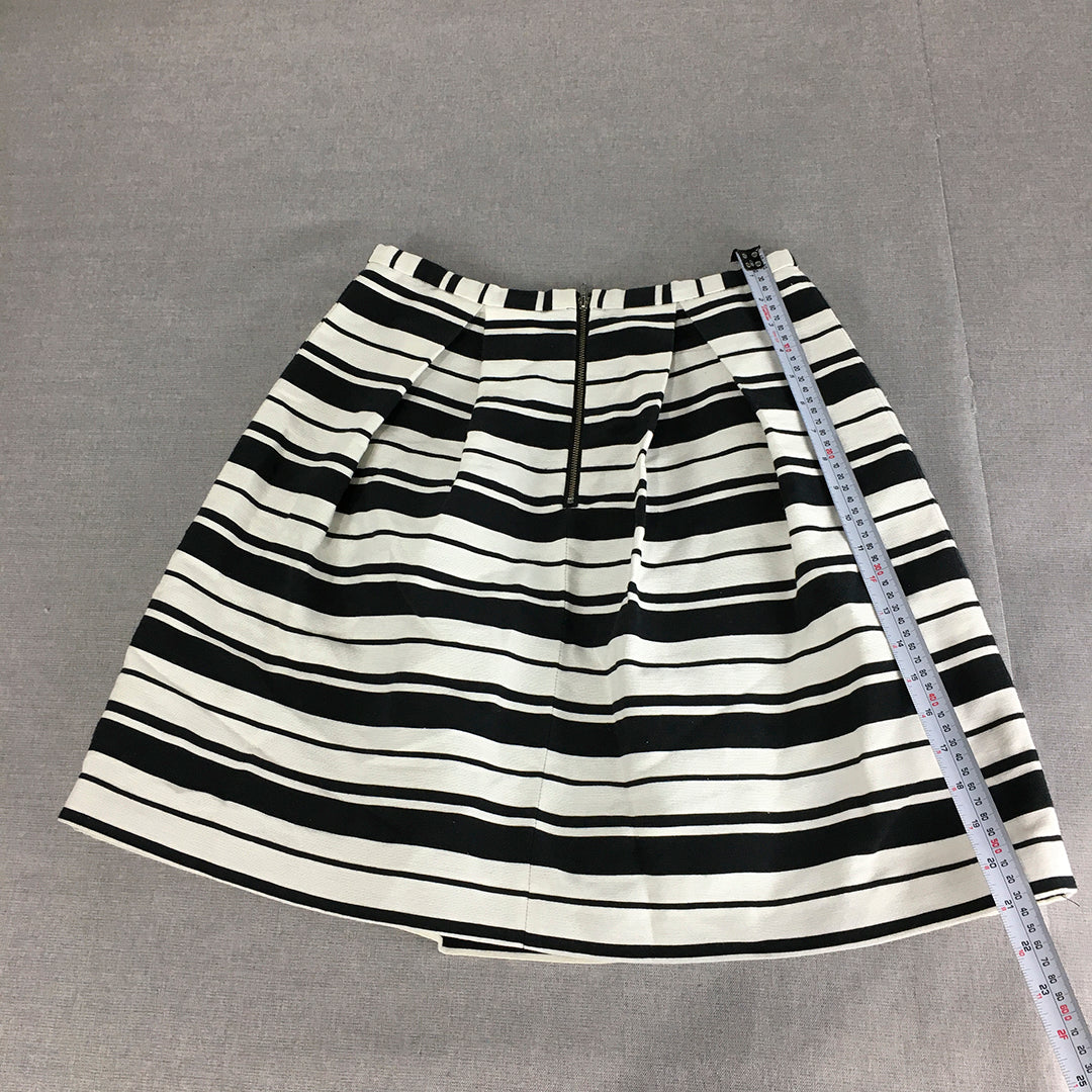 Tokito Womens Skirt Size 10 White Black Striped Pleated A-Line