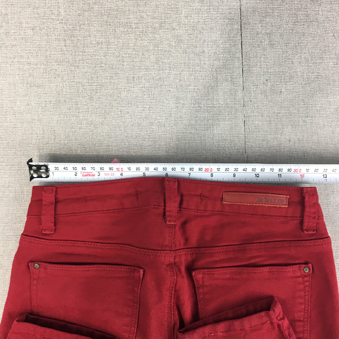 Zara Womens Skinny Jeans Size 2 US (W24 x L28) Red Stretch Denim