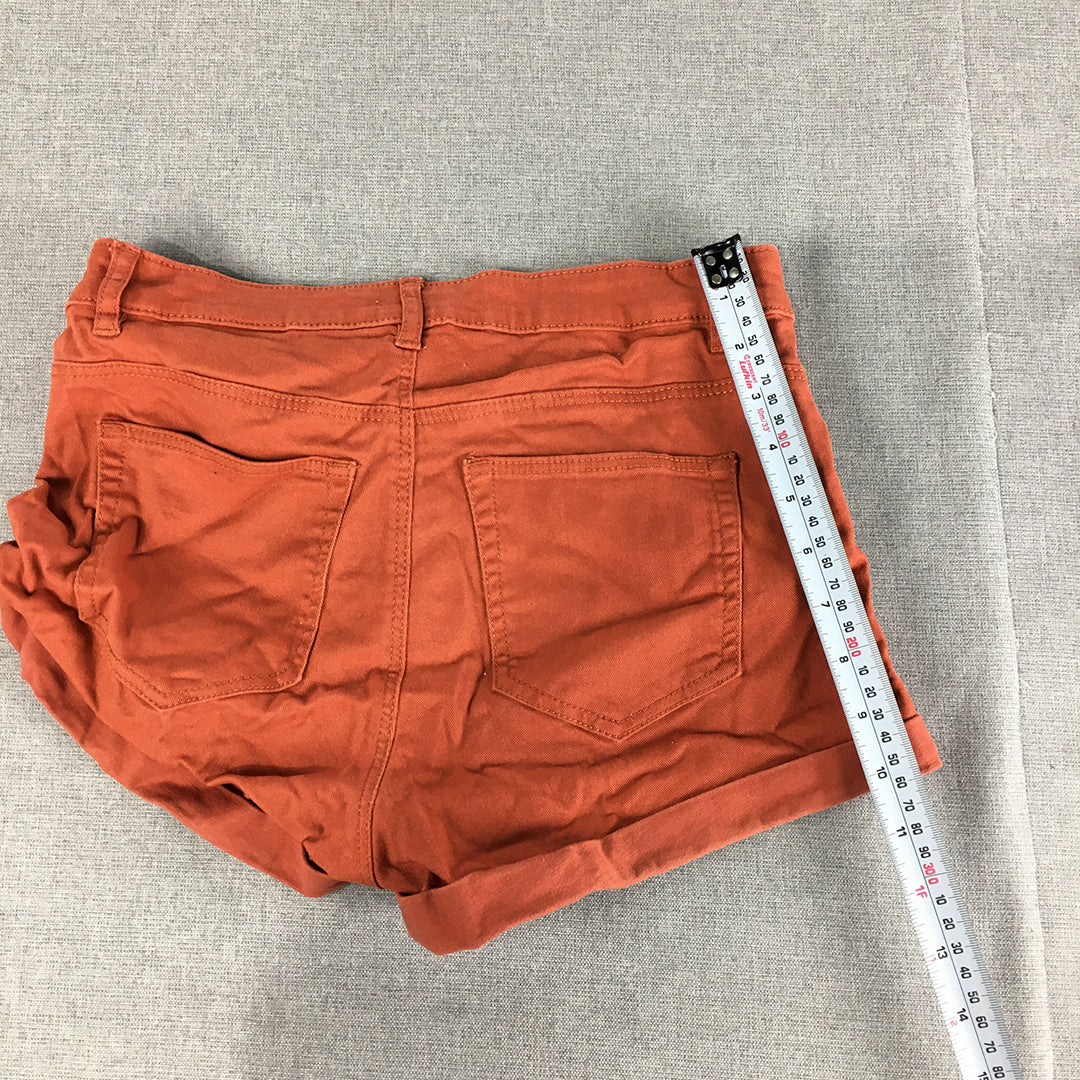 H&M Womens Shorts Size 6 Rust Red Stretch Denim Pockets Bermuda