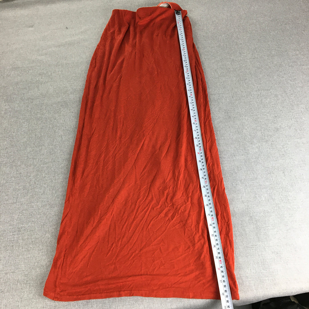 Boohoo Womens Maxi Skirt Size 10 Orange Elastic Waist A-Line