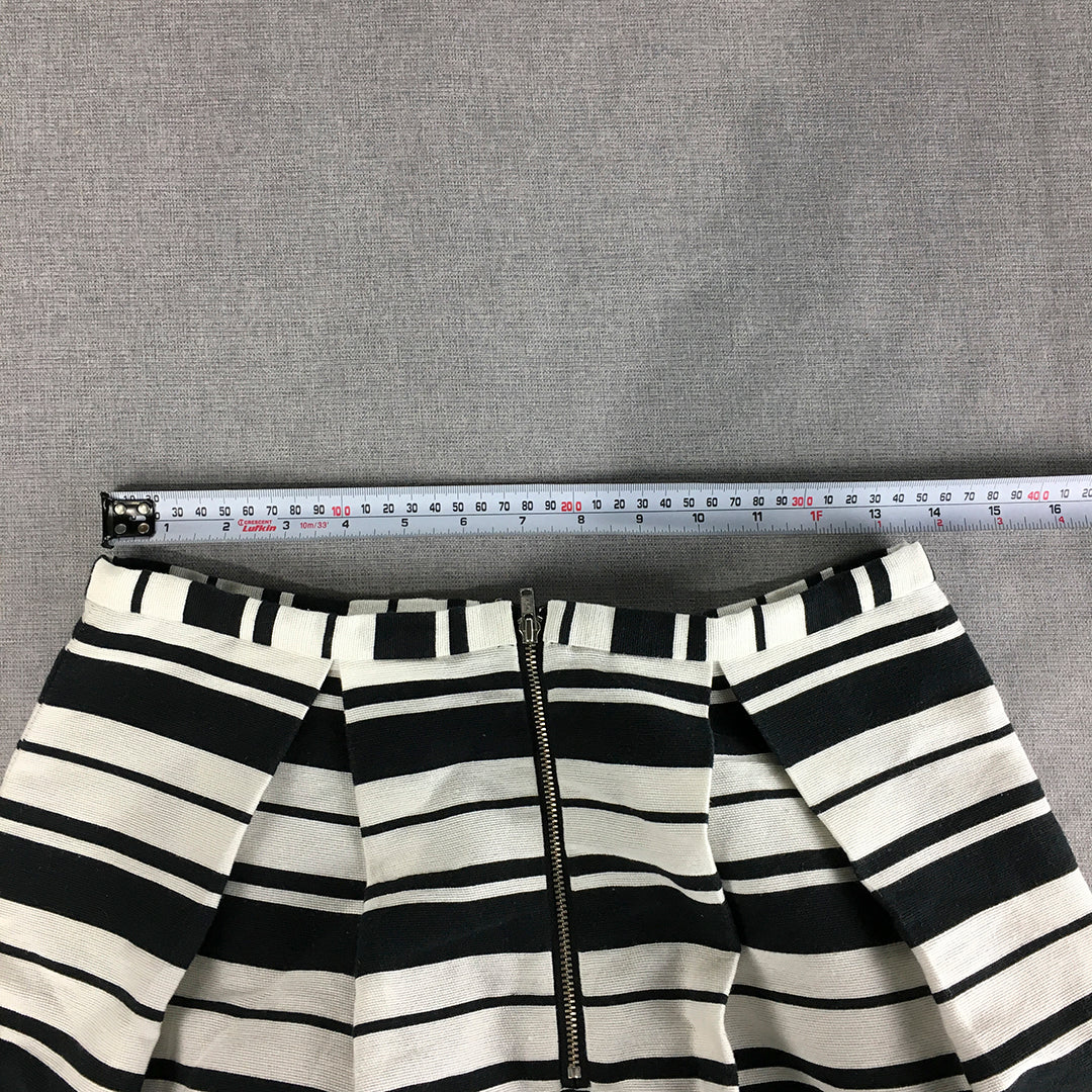 Tokito Womens Skirt Size 10 White Black Striped Pleated A-Line