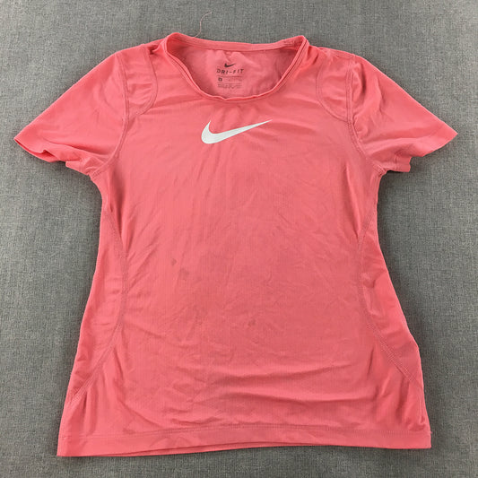 Nike Kids Girls T-Shirt Youth Size S (8 - 10 Years) Pink Swoosh Logo Dri-Fit