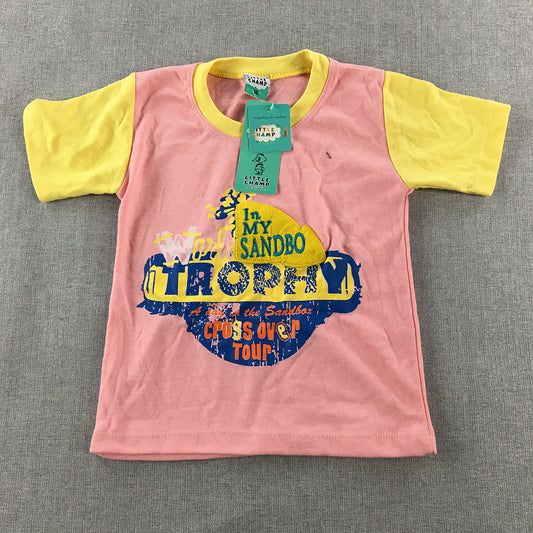 NEW Little Champ Kids T-Shirt Size 3 - 4 Years Pink Yellow Short Sleeve Top