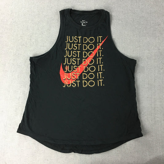 Nike Womens Tank Top Size L Black Red Gold Big Swoosh Logo T-Shirt Sleeveless