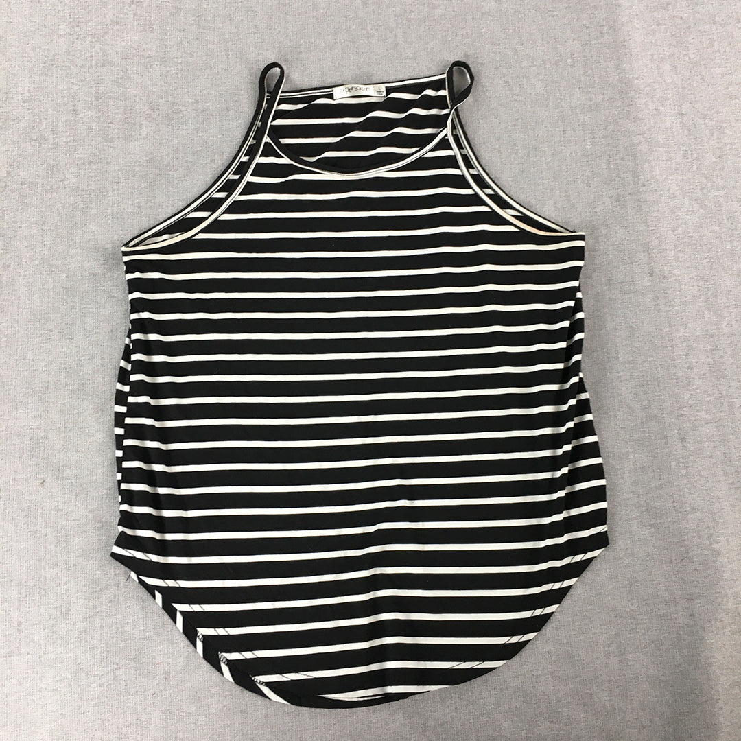 Paper Scissors Womens Tank Top Size L Black White Striped Knit Sleeveless