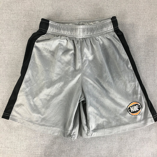 NBL Basketball Kids Boys Shorts Size 8 Silver Elastic Waist Logo