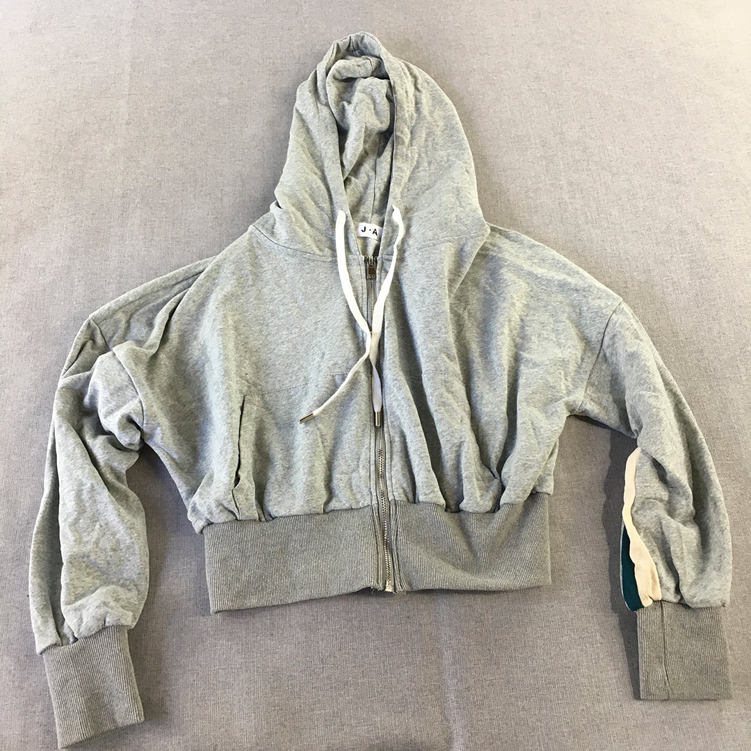 J A Womens Hoodie Cropped Jacket Size M Grey Zip-Up Pockets Coat