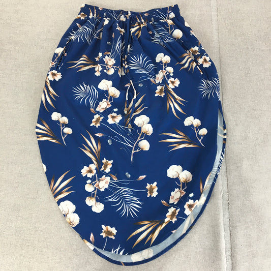 White Closet Womens Skirt Size 12 Blue Floral Elastic Waist Pleated Drawstring