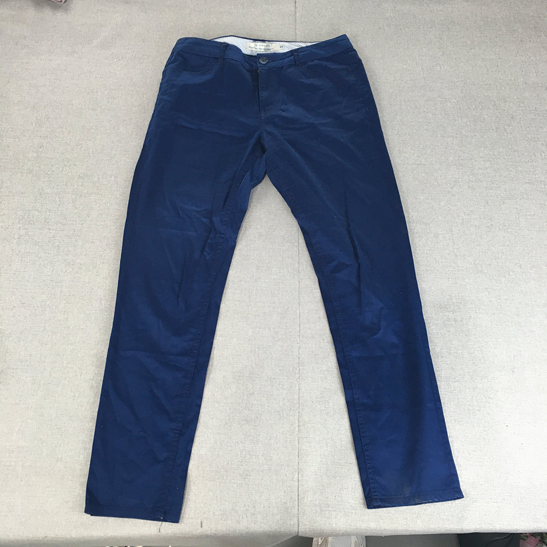 Giordano Mens Chino Pants Size 29 Blue Mid Rise Slim Tapered