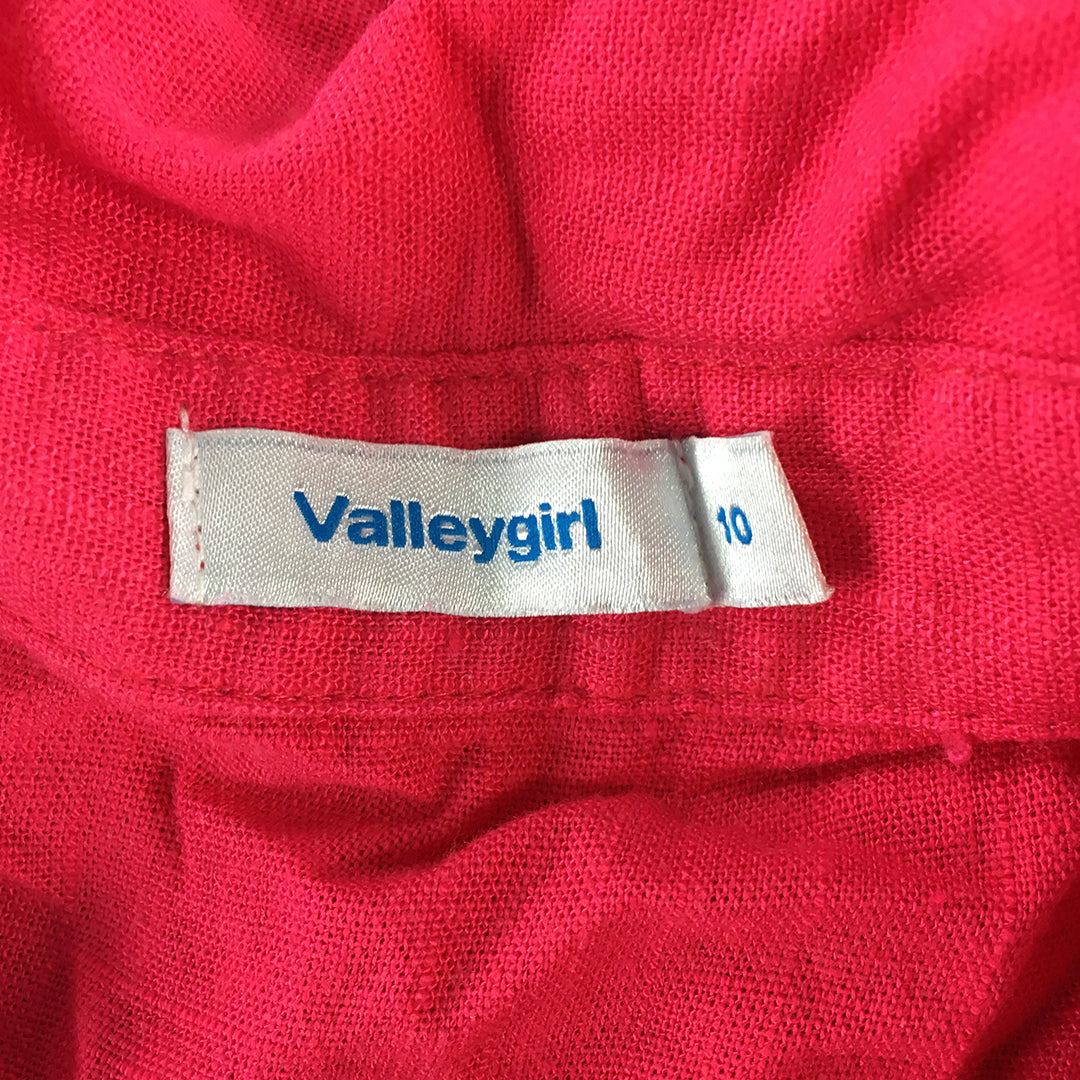 Valleygirl Womens Linen Shirt Size 10 Hot Pink Long Sleeve Button-Up