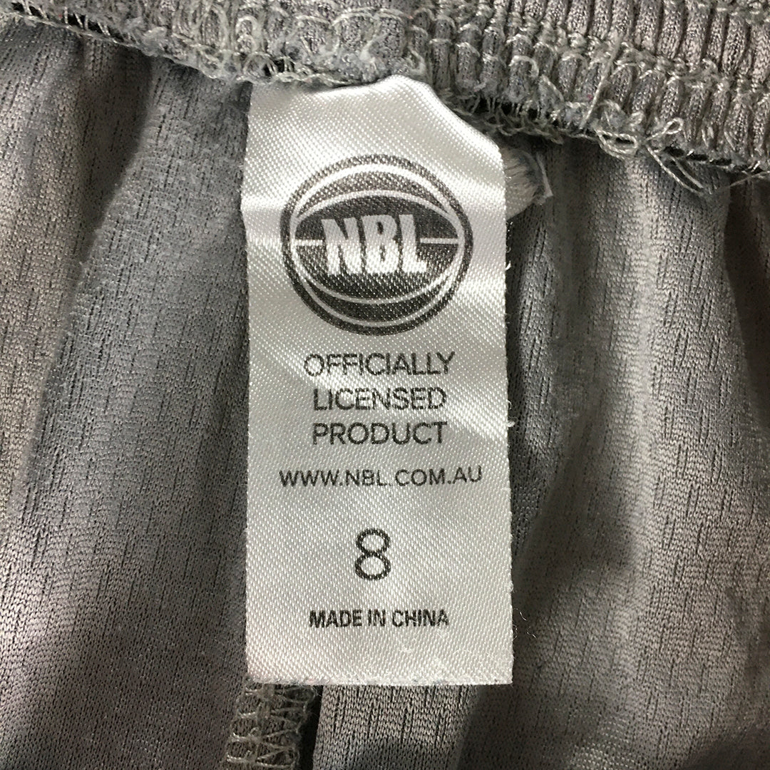 NBL Basketball Kids Boys Shorts Size 8 Silver Elastic Waist Logo