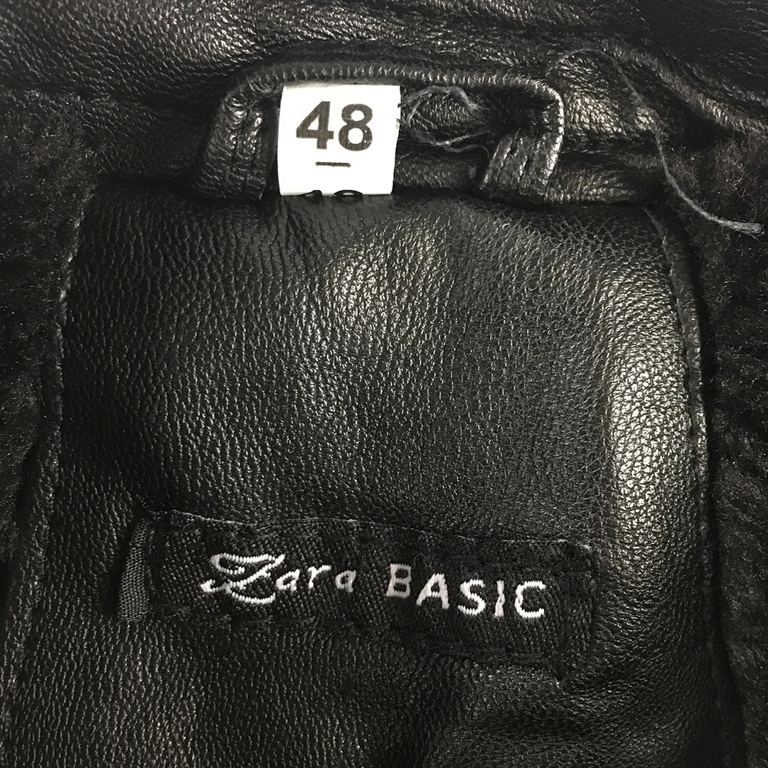 Zara Womens Faux Leather Jacket Size XL Black Zip-Up Pockets Biker Mock Neck