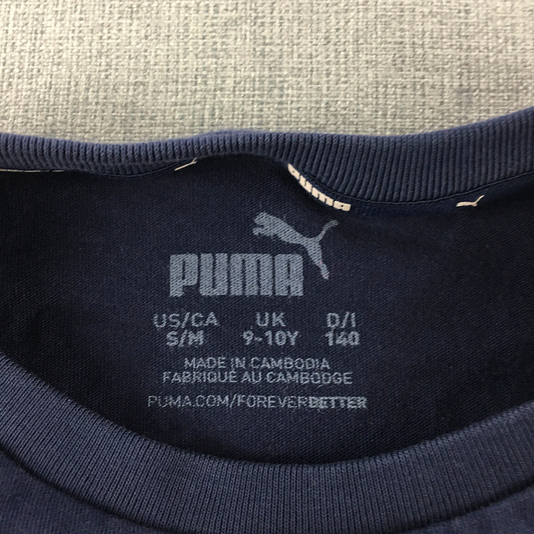 Puma Kids Boys T-Shirt Size 9 - 10 Years Blue Logo Short Sleeve Top