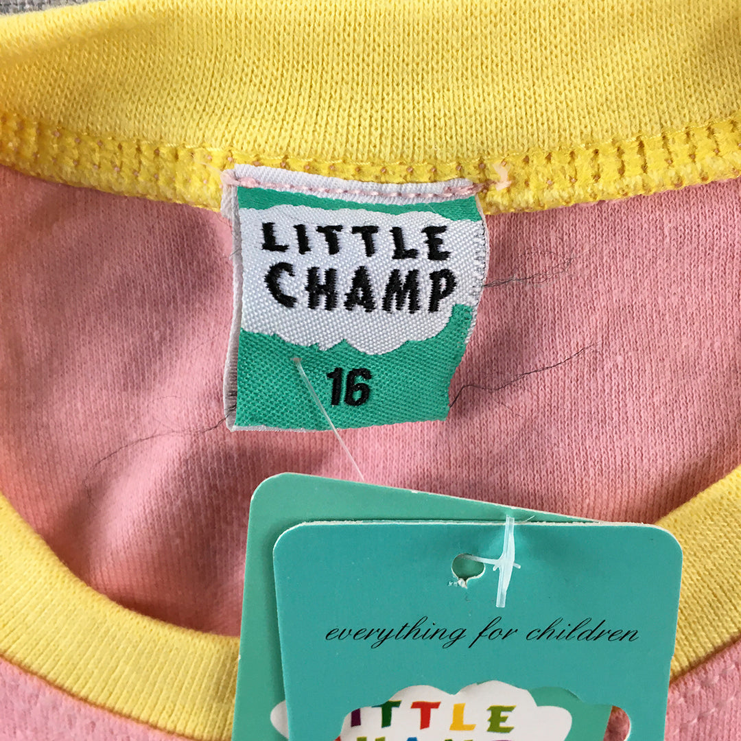 NEW Little Champ Kids T-Shirt Size 3 - 4 Years Pink Yellow Short Sleeve Top