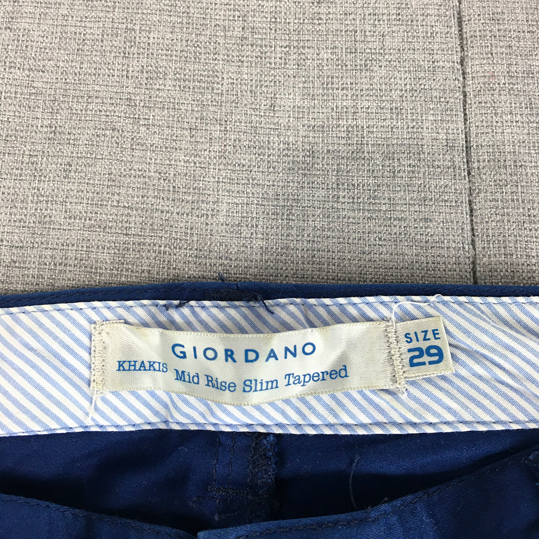 Giordano Mens Chino Pants Size 29 Blue Mid Rise Slim Tapered