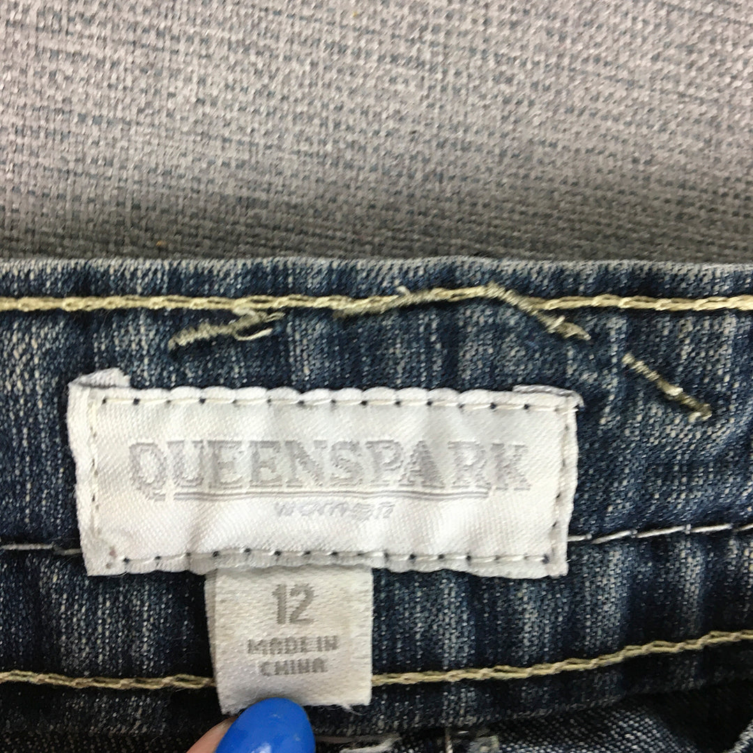 Queenspark Womens Jeans Size 12 Blue Studded Embellished Straight Leg