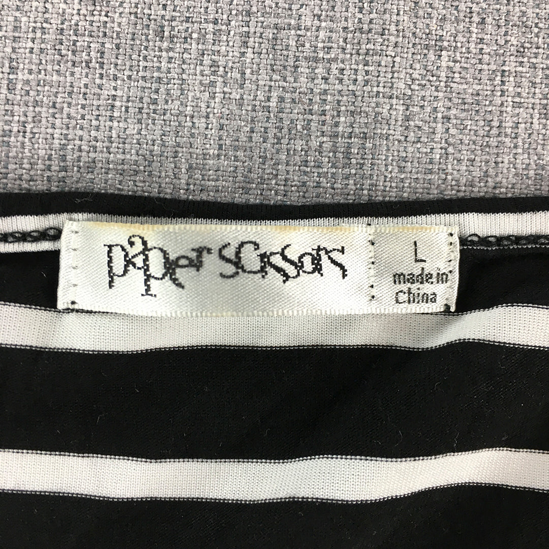 Paper Scissors Womens Tank Top Size L Black White Striped Knit Sleeveless