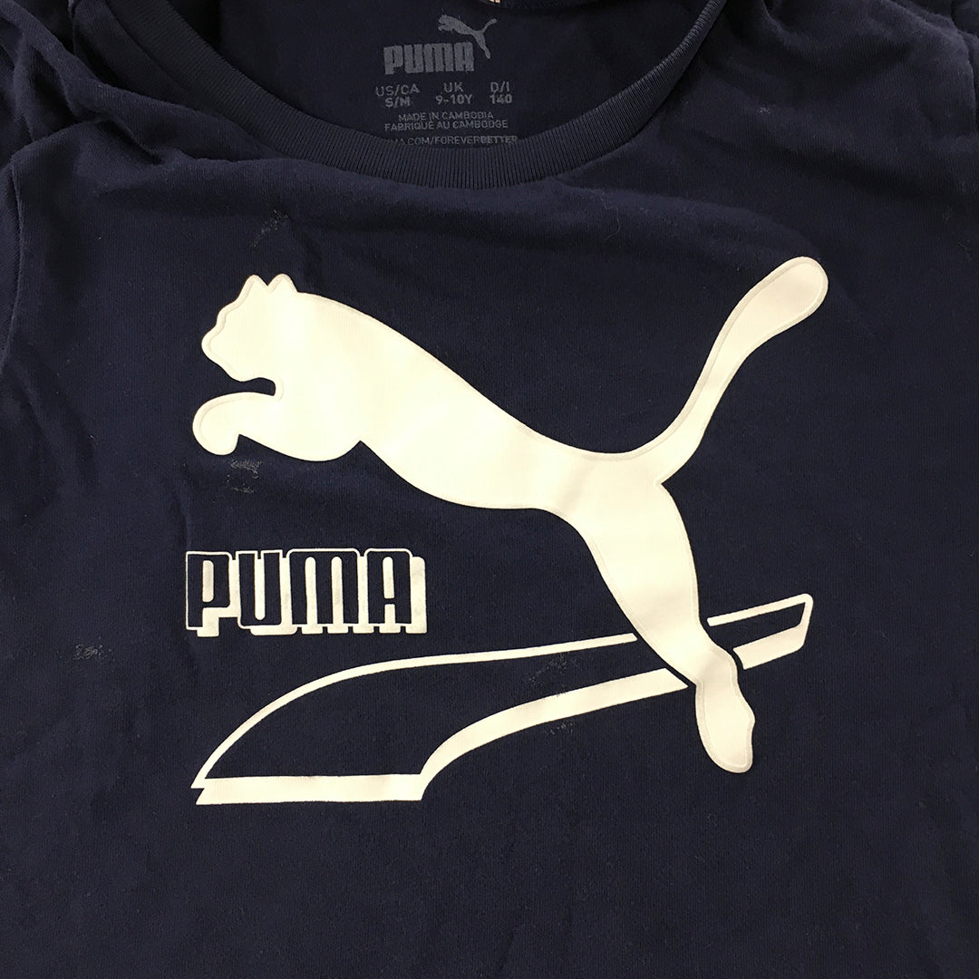 Puma Kids Boys T-Shirt Size 9 - 10 Years Blue Logo Short Sleeve Top