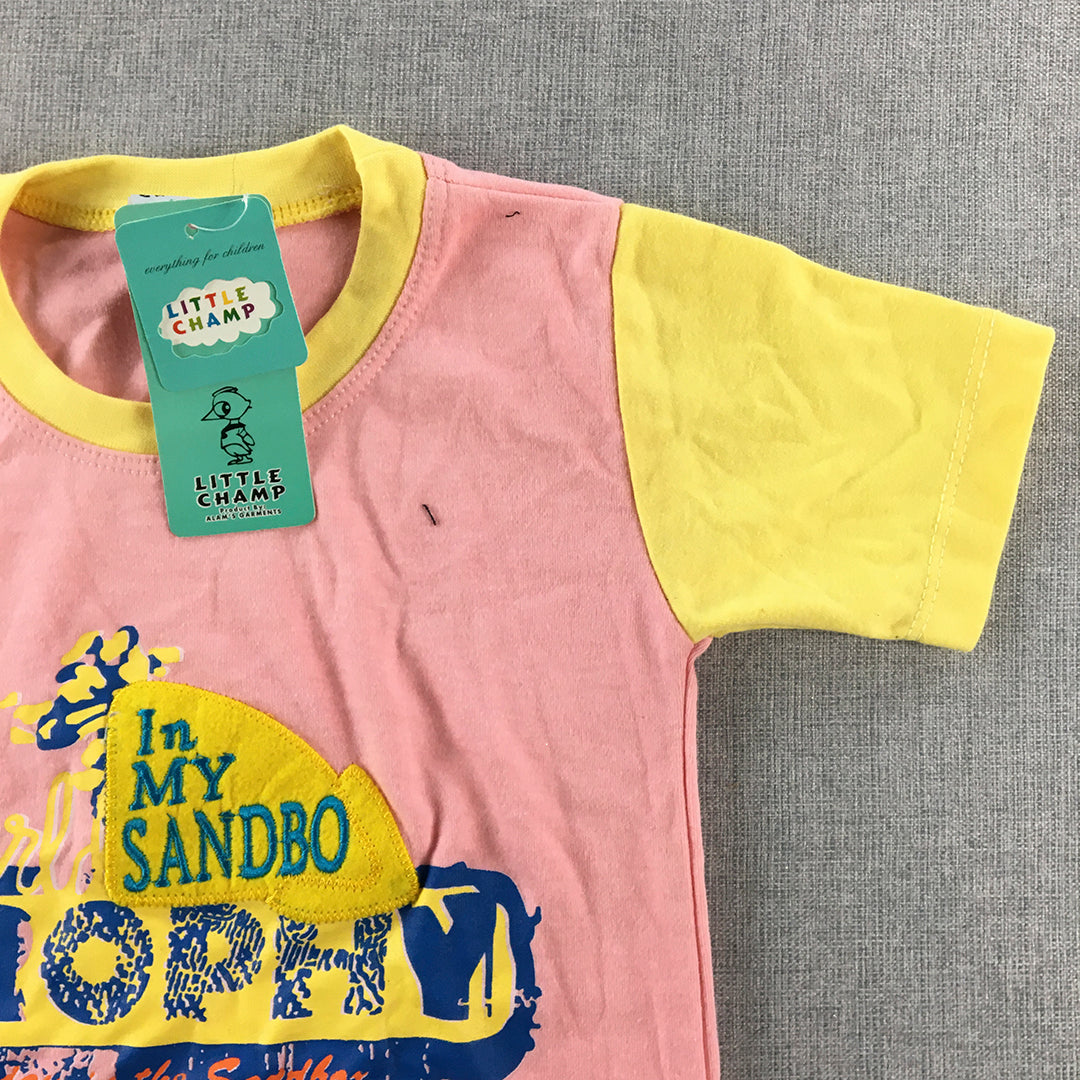 NEW Little Champ Kids T-Shirt Size 3 - 4 Years Pink Yellow Short Sleeve Top