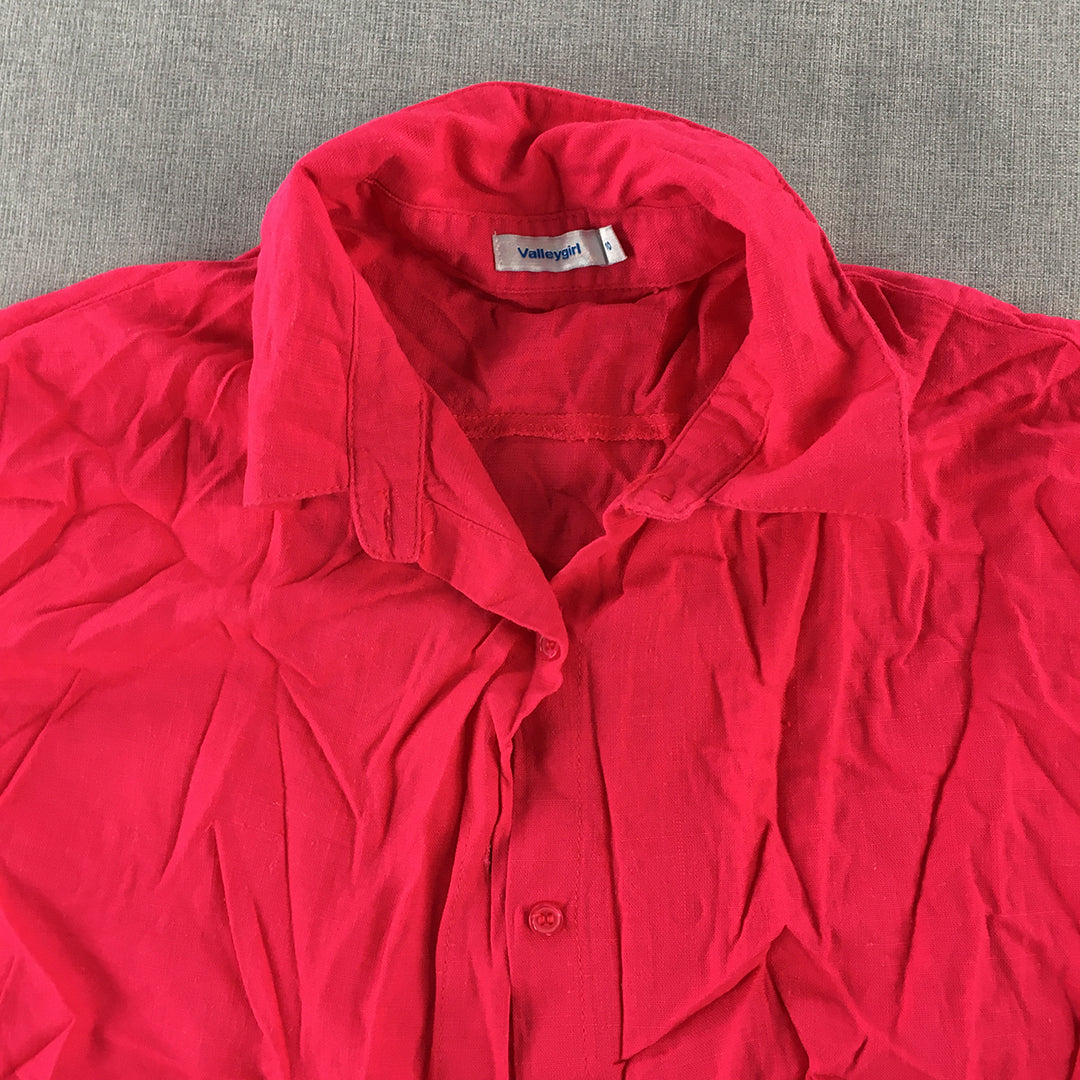 Valleygirl Womens Linen Shirt Size 10 Hot Pink Long Sleeve Button-Up