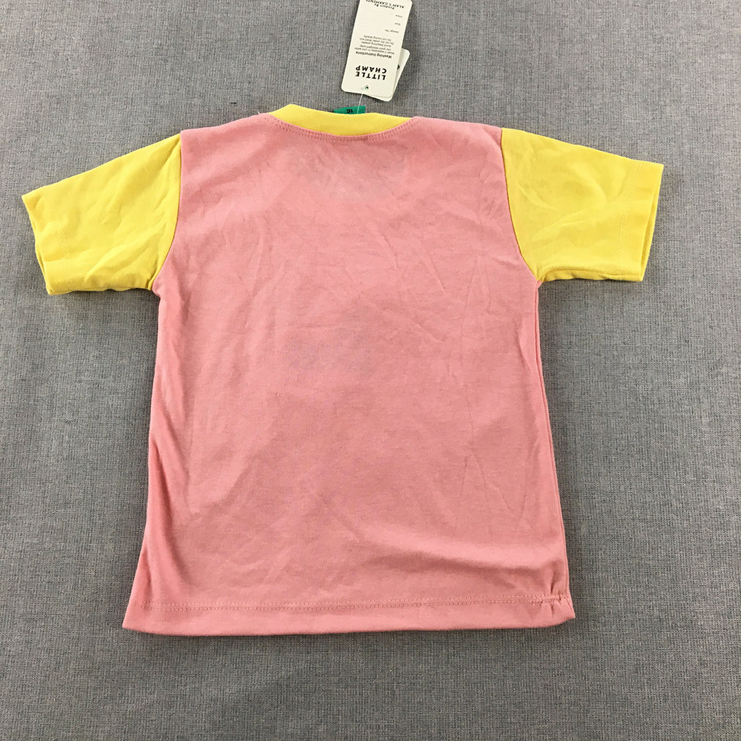 NEW Little Champ Kids T-Shirt Size 3 - 4 Years Pink Yellow Short Sleeve Top