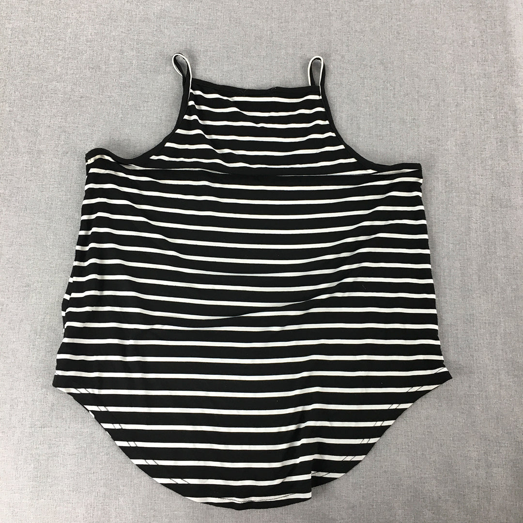 Paper Scissors Womens Tank Top Size L Black White Striped Knit Sleeveless