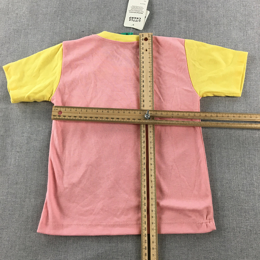 NEW Little Champ Kids T-Shirt Size 3 - 4 Years Pink Yellow Short Sleeve Top