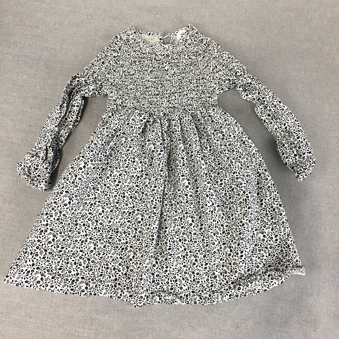 Seed Heritage Kids Girls Dress Size 6 White Blue Floral A-Line Long Sleeve