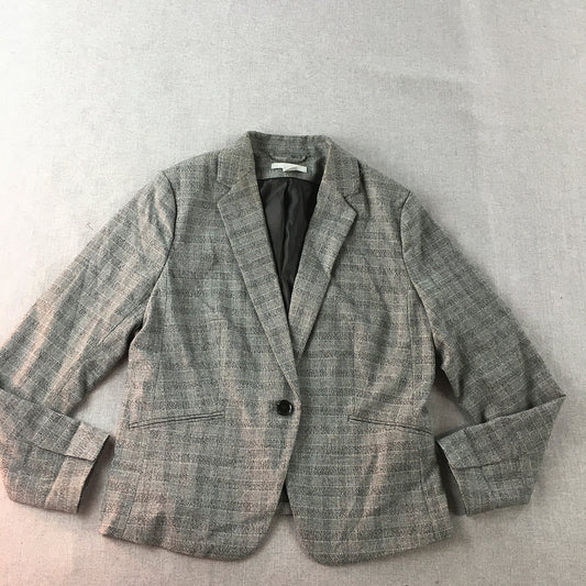 H&M Womens Blazer Jacket Size 14 Grey Collared Button Coat