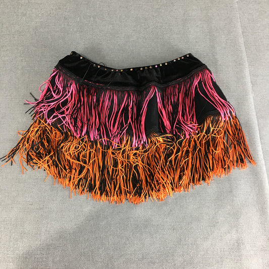 House Of Priscilla Womens Mini Skirt Size 8 Black Pink Orange Tassle Stretch