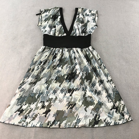 Valleygirl Womens Mini Dress Size 8 Grey Green Fit & Flare Short Sleeve