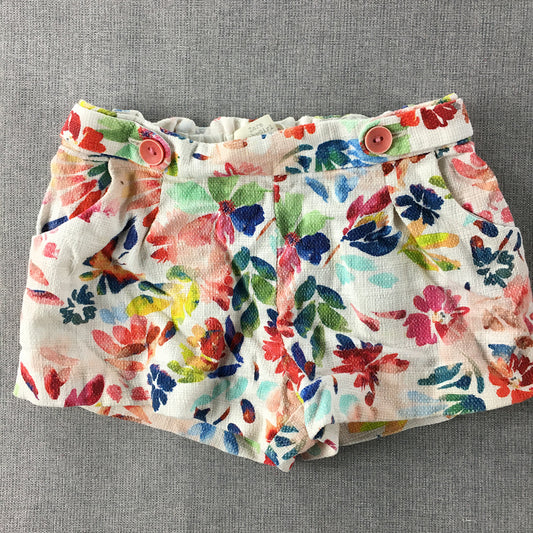 Zara Baby Girls Shorts Size 2 (18 - 24 Months) White Floral Elastic Waist