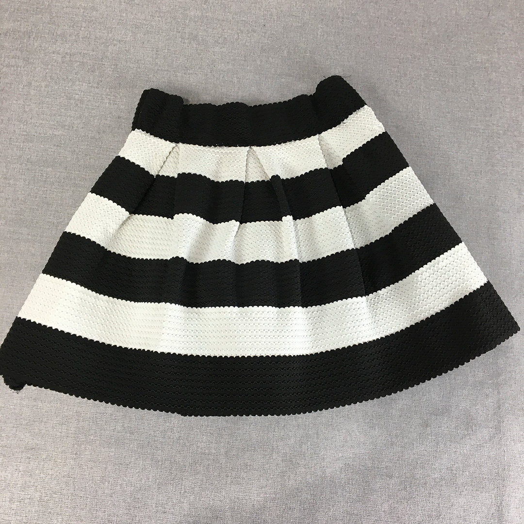 Paper Scissors Womens Mini Skirt Size 14 Black White Pleated Elastic Waist