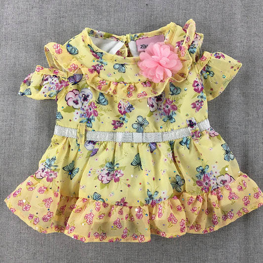 Little Lass Kids Girls Dress Size 00 (3 - 6 Months) Yellow Short Sleeve Frilled