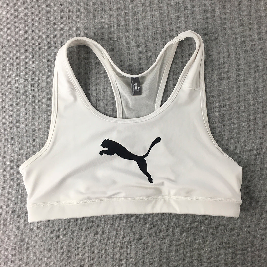 Puma Womens Sports Bra Size M White Logo Sleeveless Cropped Top