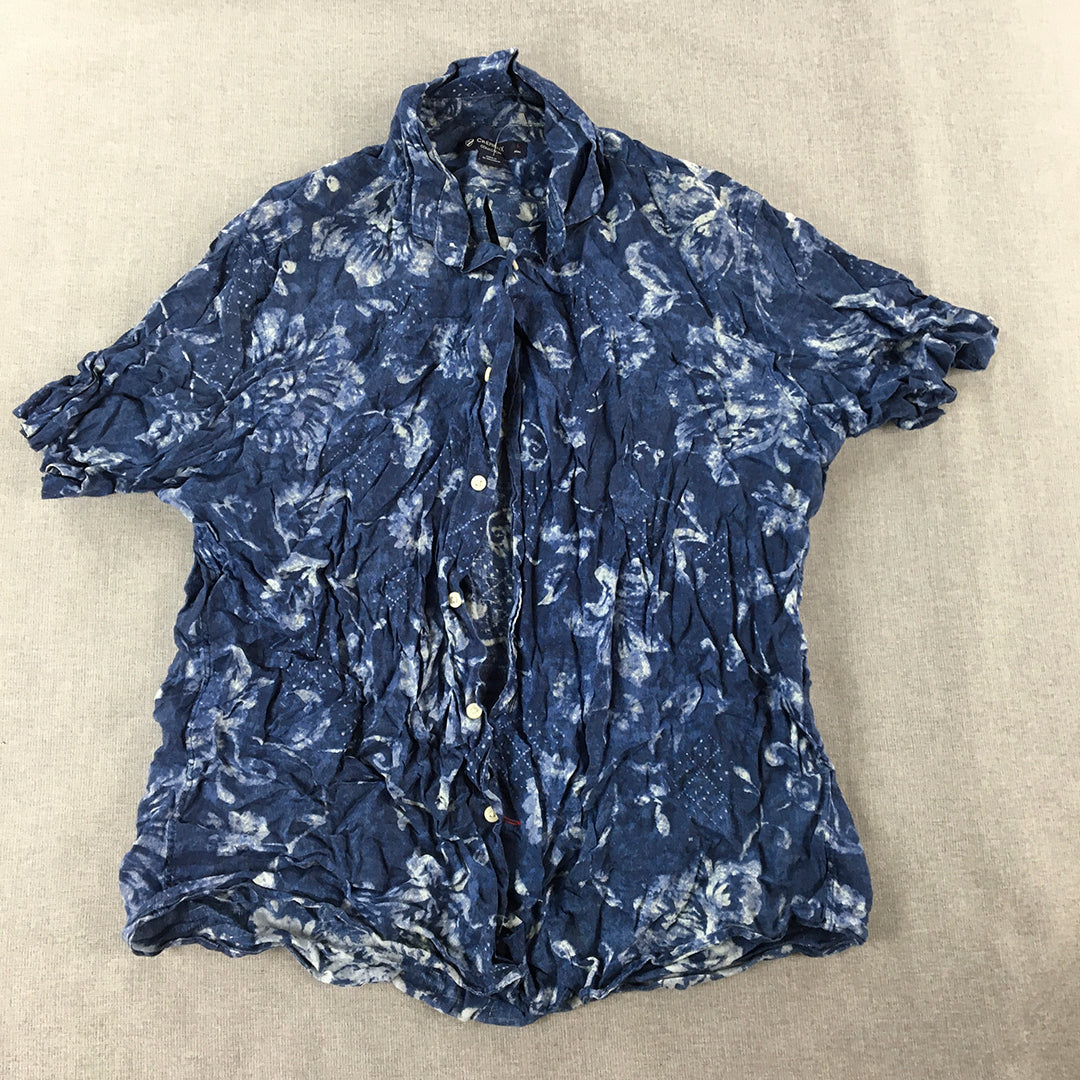 Cremieux Mens Shirt Size L Blue Floral Hawaiian Short Sleeve Button-Up