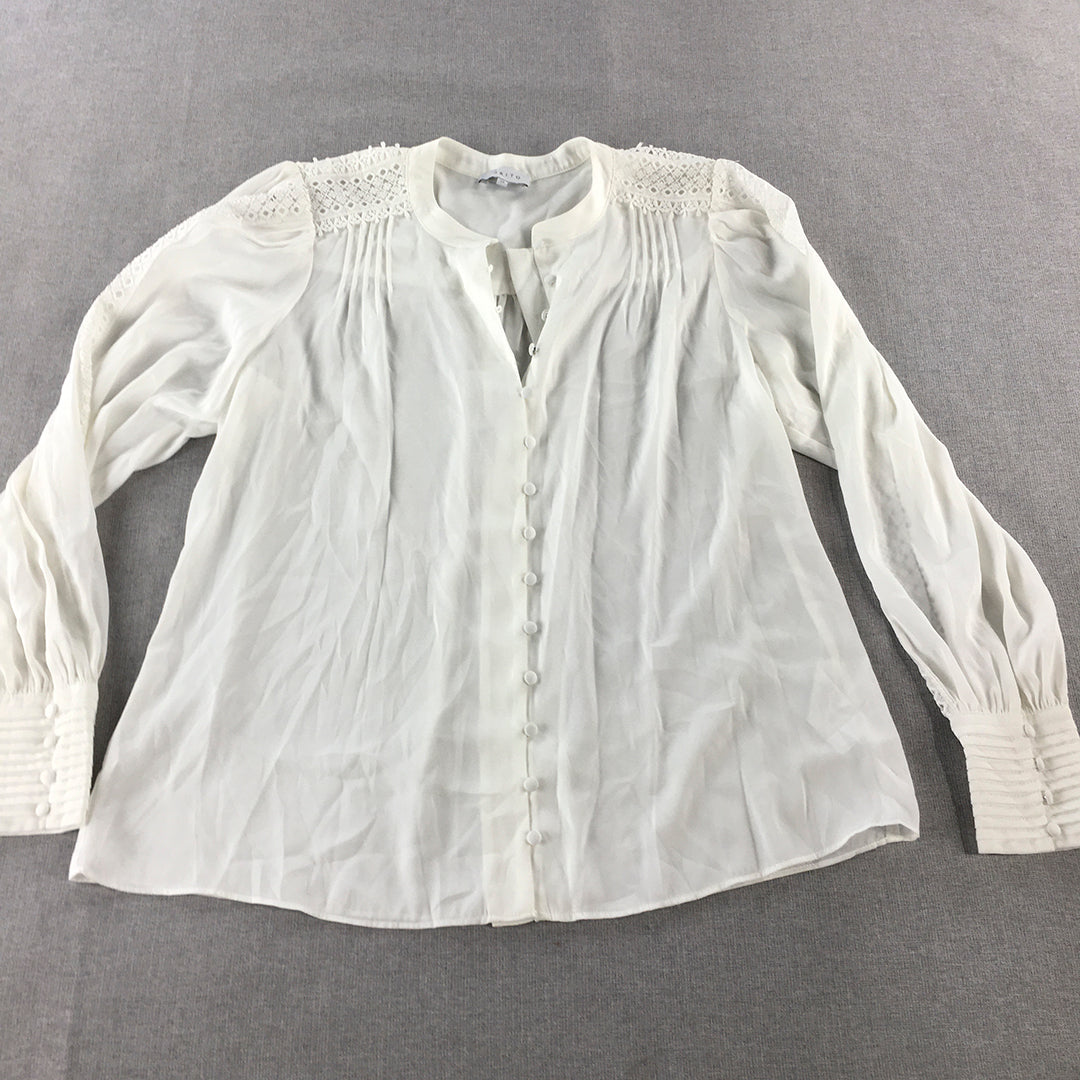 Tokito Womens Top Size 14 White Long Sleeve Button-Up Blouse