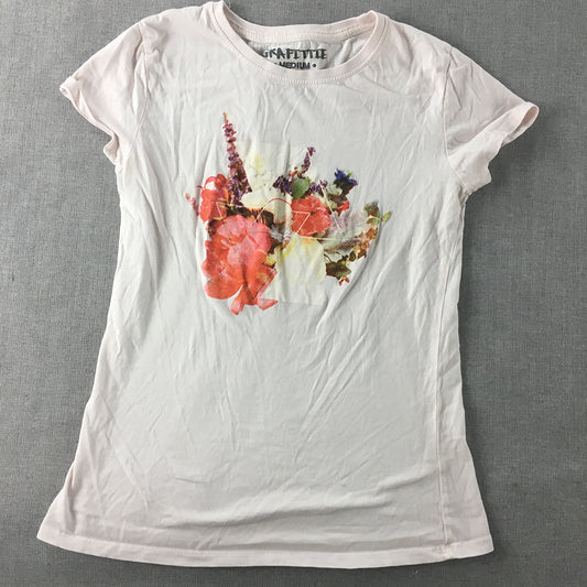 Grafittie Womens T-Shirt Size M White Floral Short Sleeve Round Neck Top